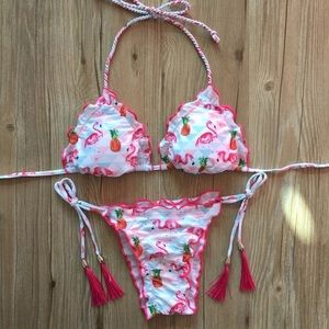 Flamingo and Pineapple Printed Brazilian Bikini